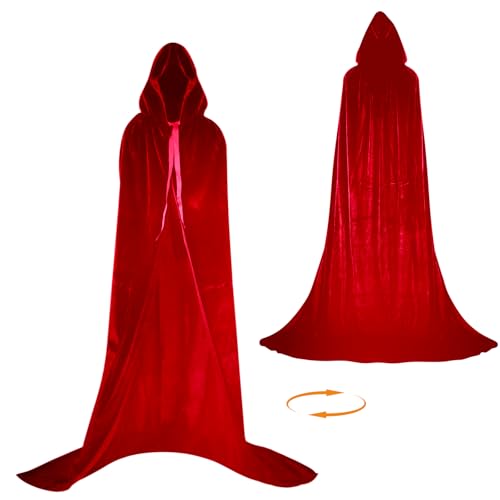 Kinwers Vampir Umhang, Vampir Kostüm Herren Rot Samtstoff Rotkäppchen Umhang Vampir Umhang Herren, Umhang Halloween Unisex von Kinwers