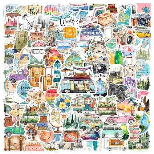 Kinwodon 100 Stück Sticker Reisen Aesthetic Vintage Sticker Wasserfeste Sticker Set Aufkleber Selbst Gestalten für Koffer Laptop Skateboard Outdoor Sticker Aesthetic Wasserdichtes Vinyl Sticker von Kinwodon