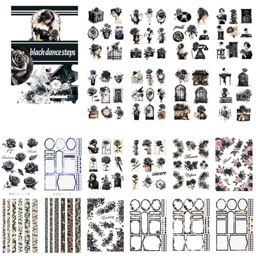 Kinwodon 20 Blatt Scrapbook Stickers Book Aesthetic Sticker Set PET Wasserfeste Sticker Selbstklebend Vintage Sticker Scrapbook Zubehör Set Retro Aufkleber für Scrapbooking Tagebücher und Fotoalben von Kinwodon