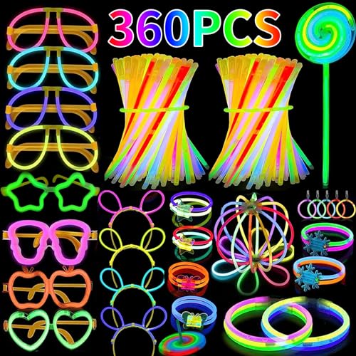 Kinyoda Knicklichter Party Set,360 pcs Knicklichter Kinder,Glow Sticks, Leuchtstäbe, Knicklichter Hochzeit Leuchtspielzeug für Neon Party deko,Leuchtarmbänder, Festival schwarzlicht Silvester deko von Kinyoda