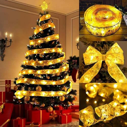 Kinyoda Weihnachtsband Lichter 10m 100 LED Band Weihnachtsbeleuchtung Leuchtendes Band Lichterkette, Weihnachtsbaum Deko Weihnachtsbaumschmuck Weihnachtslichter für Weihnachtsdeko Innen Außenbereich von Kinyoda