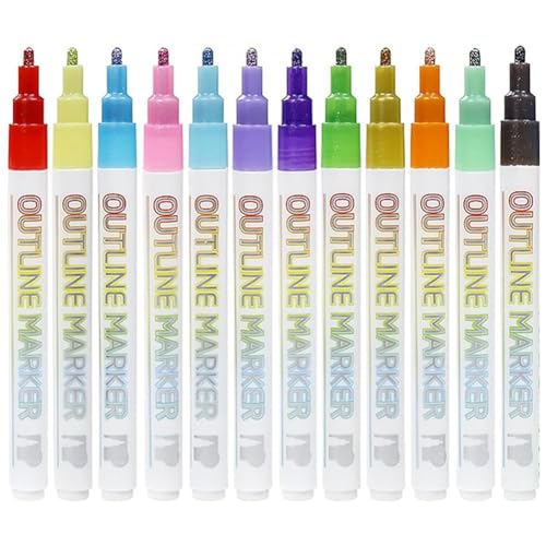 Kioball Metallic Outline Paint Markers, 12 Farben Schimmernde Outline Marker Stifte, Signature Metallic Outline Paint Markers Langlebig von Kioball