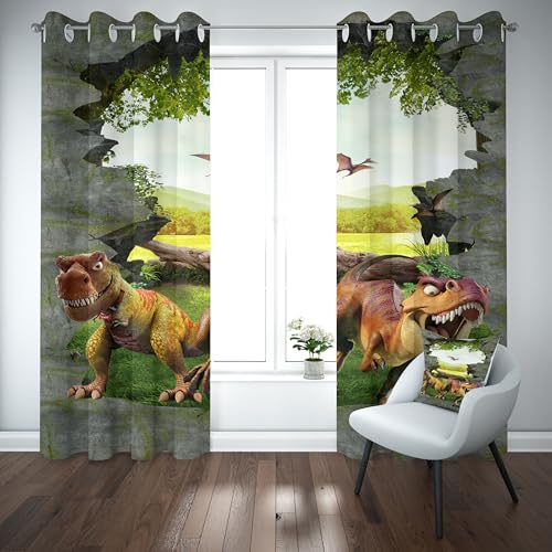 Kioldoq Dinosaurier Tier Blickdicht Vorhang 2er Set, Dschungel Waldtiere Verdunklungsvorhänge mit Osen 175x140 cm, Jurassic Thermovorhang Kälteschutz, Schlafzimmer, Kinderzimmer von Kioldoq