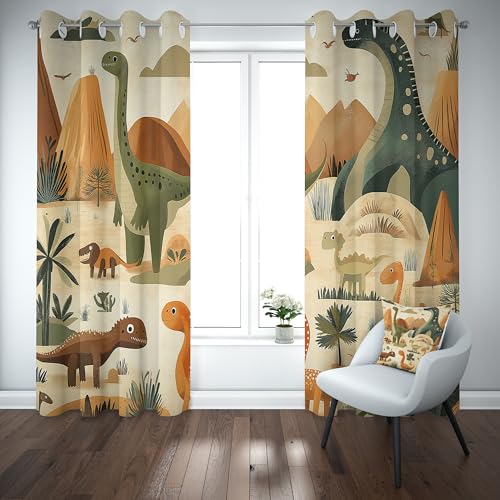 Kioldoq Dinosaurier Tier Blickdicht Vorhang 2er Set, Niedlich Cartoon Verdunklungsvorhänge mit Osen 175x140 cm, Kind Junge Thermovorhang Kälteschutz, Schlafzimmer, Kinderzimmer von Kioldoq