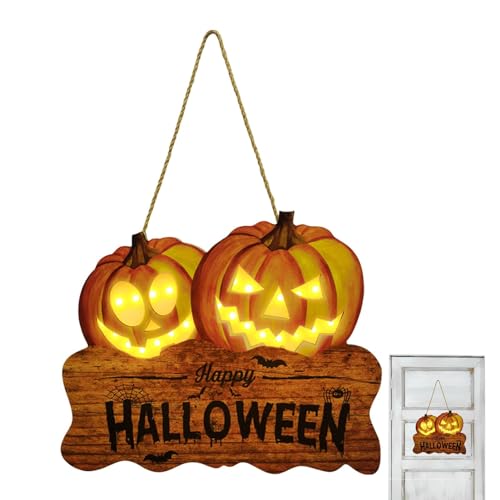 Halloween Wandschild Türschild mit Licht – Holzschild, Wandschild | Atmosphäre Dekoration Malerei Halloween Dekoration Lieferungen Halloween Schild von Kioriur