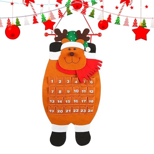 Kioriur Countdown aus Filz Weihnachten 2023 | Adventskalender aus Filz Weihnachtsmann Schneemann Elch 2023 mit 24 Taschen | Kalender D von Kioriur