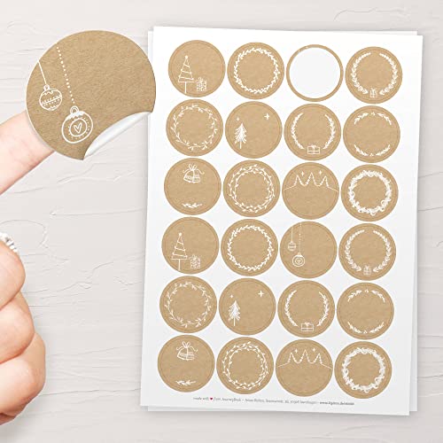 48 Aufkleber für Weihnachten 40mm / 4cm – Namensschildchen oder als Adventskalender Nummer Etiketten zum selbst beschriften: Sticker in Kraftpapier-Optik aus Papier (WEISS) von Kipitan