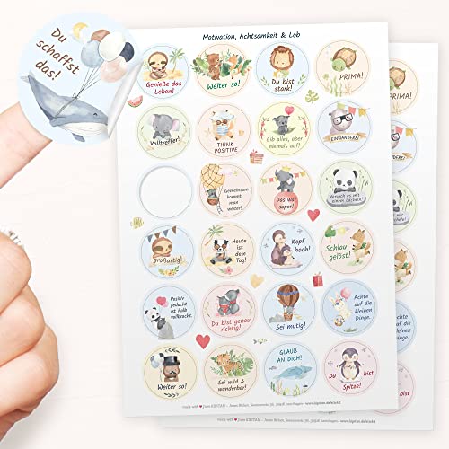 48 Aufkleber zur Motivation, Achtsamkeit und Lob – Positive Sticker für Kinder und junge Erwachsene geeignet mit Sprüchen (4cm/40mm, rund, selbstklebend) von Kipitan