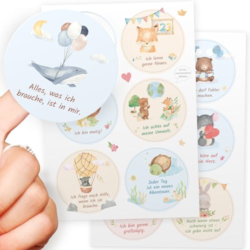 Mutmacher Sticker für Kinder - 12 große Affirmationssticker (85mm, rund, rückstandslos ablösbar) - vielseitig einsetzbar im Kinderzimmer, Kindergarten oder Grundschule von Kipitan