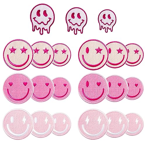 21 Stück rosa Smile bestickte Aufnäher adrette ästhetische Beleuchtung Bolzen Herz Stern Nähen Aufbügeln Applikation Dekorative Reparatur Patch DIY Handwerk Zubehör Geschenke für Mädchen Kleidung von Kirako