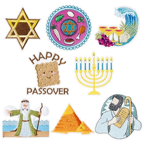 Kirako Aufnäher zum Aufbügeln, Motiv: Happy Passover mit niedlichem Pesach-Matzo, festlich, zum Aufnähen, Reparatur, bestickte Applikation, jüdischer Karneval, Chag Sameach Feier, Basteln, Geschenk von Kirako