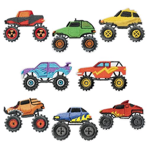 Kirako Aufnäher zum Aufbügeln, Motiv: Monster-Truck, bunt, Rennwagen, Fahrzeug, zum Aufnähen oder Aufnähen, bestickte Applikation, Emblem, Cartoon, Pickup, Truck, Biker, Racer, Club, Basteln, Geschenk von Kirako