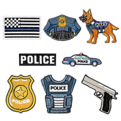 Kirako Aufnäher zum Aufbügeln, Motiv: Polizei, Cartoon-Cops-Abzeichen, taktische Weste, dünne blaue Linie, Flagge, zum Aufnähen, Reparatur, bestickte Applikation, Polizist, Offizier, Rollenspiele, von Kirako