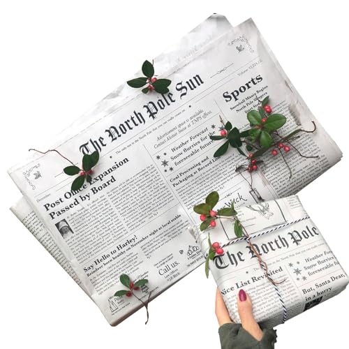 Geschenkpapier-Set, Weihnachts-Geschenkpapier,Englisches Nordpol-Zeitungs-Geschenkpapier - Multifunktionales Geschenkpapier mit Zeitungsdruck, Geschenkpapier mit Blumen zum Verpacken von von Kirdume