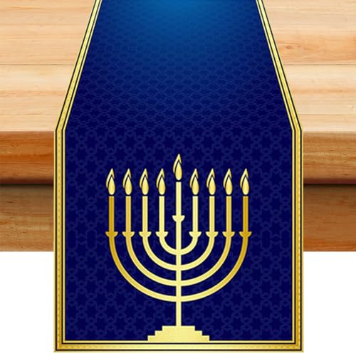 Hanukkah Tischdecke Rechteck - Wasserdichter Tischdeckenläufer für Chanukka-Menorah,Davidstern, Leinenstoff, wiederverwendbar, Partyzubehör für Küche, Tisch, Esszimmer von Kirdume