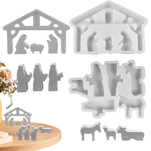 Krippe Silikon Gießform, Silikonformen Gießformen, 3D Krippe Set Giessformen zum Gießen, Silikonform Weihnachten Ostern, Weihnachtskrippenset Silikonform, Gießformen für Kerze, Handwerk von Kirdume