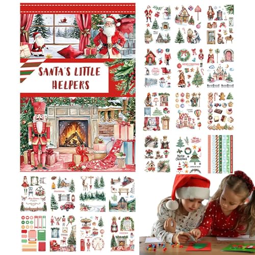 Weihnachtsbuchaufkleber, Scrapbooking-Dekorationsaufkleber - Weihnachts-Scrapbooking-Ledger-Stickerbuch | Festliche Atmosphäre-Weihnachtsbuch-Materialpaket für Grußkarten, Fotoalben, Scrapbookings von Kirdume