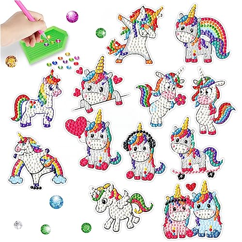 Kireida® 12 Stück Kinder-Diamant-Malerei-Aufkleber-Set, Einhorn, DIY, Malen nach Zahlen, Edelstein-Kunsthandwerk für Kinder und Erwachsene, Diamant-Punkte-Mosaik-Set von Kireida