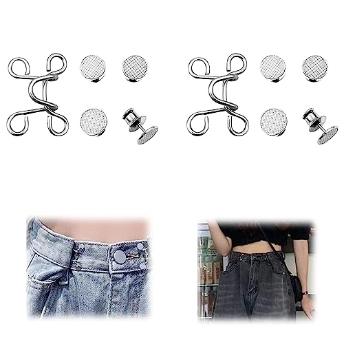 Kireida® 2 Paare Hosen Taillenstraffer, Taille Schnalle Extender -Set, Einstellbar für eine Perfekte Passform, Kein Nähen Erforderlich,für Taillenumfang ändern,für Jeans(Silber) von Kireida