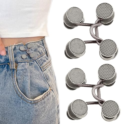 Kireida® 2 Paare Hosen Taillenstraffer, Taille Schnalle Extender -Set, Einstellbar für eine Perfekte Passform, Kein Nähen Erforderlich,für Taillenumfang ändern,für Jeans(Silber Grau) -L von Kireida