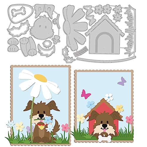 Kireida® 2 Stück Tier-Hund-Stanzformen aus Metall zum Selbermachen, Hund und Haus, Prägeschablone, Blumen-Stanzformen für DIY-Alben, Papierkarten, dekorative Bastelarbeiten von Kireida