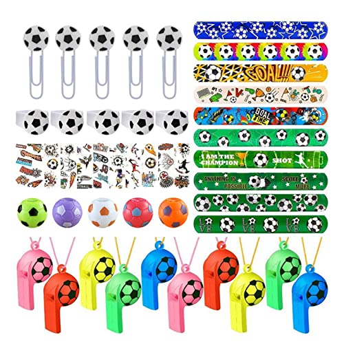 45 Stück Fußball-Partytüten, Fußball-Partytütenfüller enthalten Schlagarmbänder, Pfeifen, Brosche, Fingerring, kleines Fußballspielzeug, temporäre Tattoo-Aufkleber, Fußball-Party-Dekoration, von Kisbeibi