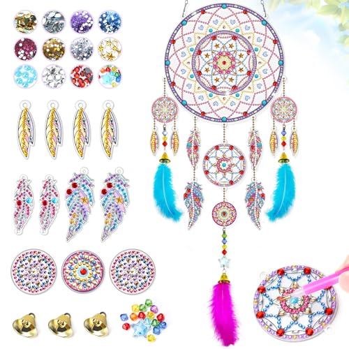 Basteln Mädchen 6 7 8 9 10 Jahre: Geschenke für Mädchen 5-12 Jahre Diamond Painting Kinder Spielzeug ab 5 6 7 Jahre Traumfänger Bastelset Kinder 5 6 Jahre Suncatcher Windspiel Garten Schlafzimmer Deko von Kiss Baby