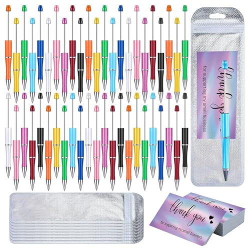 Kissmii 150-Teiliges Perlenstift-Set Aus Kunststoff und Metall, Farben, Kugelschreiber mit Perlen Aus Kunststoff, Große Folien-Dankeskarten für das Büro, die Schule von Kissmii