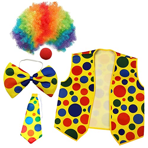 Kissmii 5Er-Pack Clown-KostüM-Set, Clown-PerüCke, Nasenweste für Cheer, Halloween, Cosplay, Partys, Karneval, Verkleidung von Kissmii