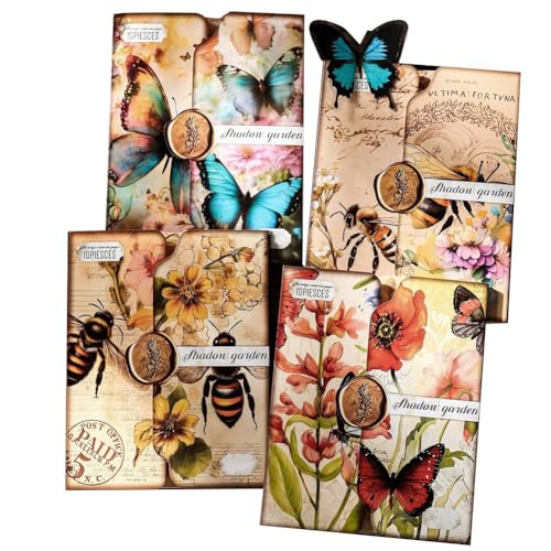 Kissmii 80 Blatt Scrapbook-Papier im Vintage-Stil mit Schmetterlingen, Honigbienen, Blumen und Garten - Ästhetisches Junk Journal-Dekorpapier von Kissmii