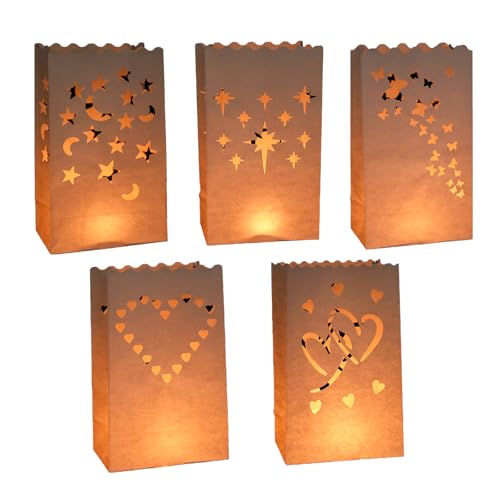 5 Lichttüten Kerzentüten, Papiertüten für Kerzen Weiß Candle Bags, Lichtertüten für Teelichter Kerzen für Birthday Party Lichtertüten für Teelichter Kerzen Kerzentüten Weiße - Tischdeko Geburtstag von Kisstta