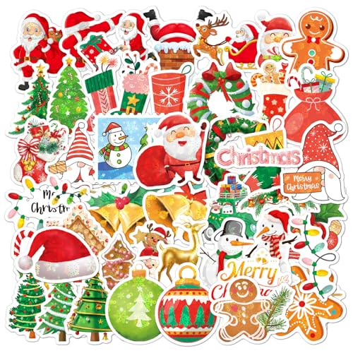 50 Stück,Geschenkleber,Aufkleber weihnachten,sticker weihnachten,Weihnachtsmann Sticker,Weihnachtselemente,Hologramm-Sticker von Kisstta