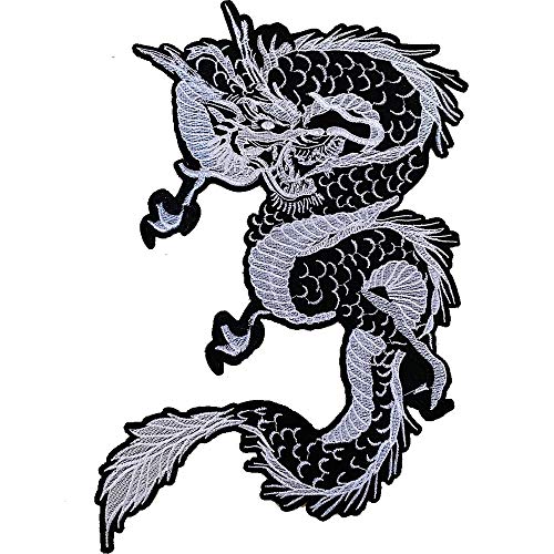 Lrage Dragon Bestickte Applikation zum Aufbügeln, 33 cm, 10 cm, 10 cm, Drachen, zum Aufbügeln, für chinesische Drachen, Jeans, Taschen, Jacken, Kleidung (weiß) von Kistreao