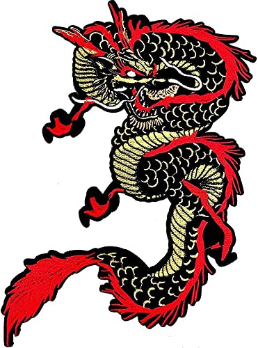 Lrage Dragon Bestickte Applikation zum Aufbügeln, 33 cm, 10 cm, 10 cm, Drachen, zum Aufbügeln, für chinesische Drachen-Kostüme, Jeans, Taschen, Jacken, Kleidung (Gold) von Kistreao