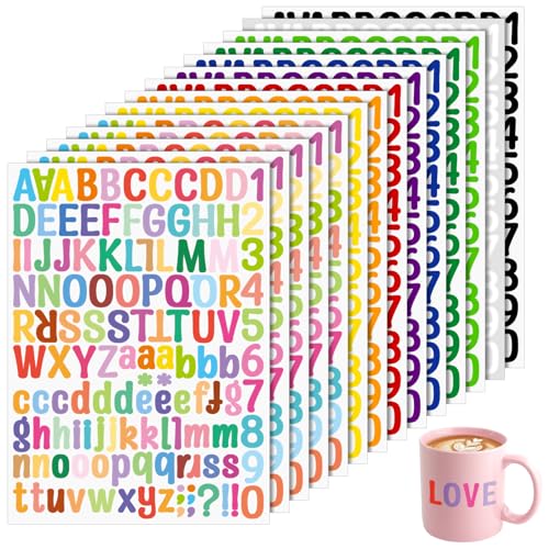 Kisvic 14 Blätter Bunte Buchstaben Aufkleber Groß, 1764 Stücke Selbstklebendes Vinyl Buchstaben Zahlen, Buchstaben Sticker für Postfach, Schilder, DIY Scrapbooking, Dekorationskunst von Kisvic