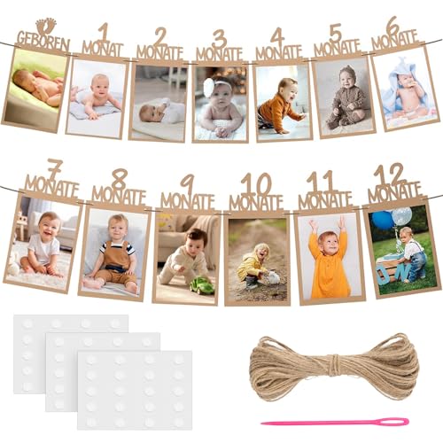 Kisvic Deko Baby 1 Jahr Geburtstag, Deko 1. Geburtstag Junge Mädchen, Foto Banner Kraftpapier Kinder Monatlich Bild Prop für Party von Kisvic