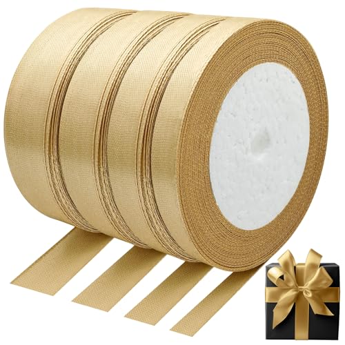 Kisvic Geschenkband Gold Set, 88m Satinband Gold 6/10/15/20mm Ribbon für Geburtstag Ballonverschlüsse, Weihnachten Neujahr Geschenkverpackung, Basteln, Partydeko von Kisvic