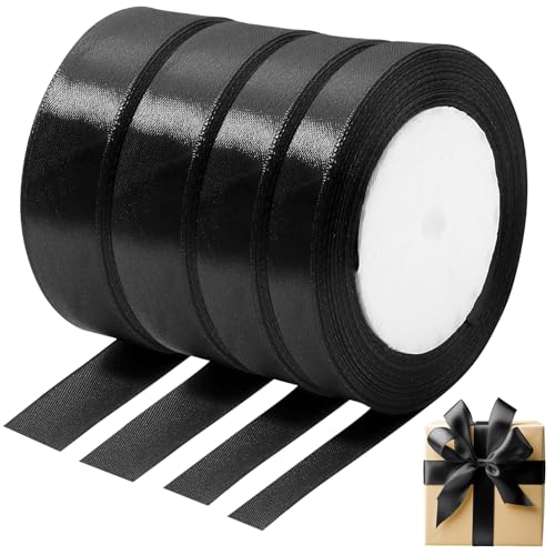 Kisvic Geschenkband Schwarz Set, 88m Satinband Schwarz 6/10/15/20mm Ribbon für Geburtstag Ballonverschlüsse, Weihnachten Neujahr Geschenkverpackung, Basteln, Partydeko (Schwarz) von Kisvic