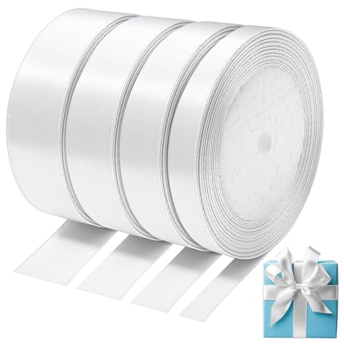 Kisvic Geschenkband Weiß Set, 88m Satinband Weiß 6/10/15/20mm Ribbon für Geburtstag Ballonverschlüsse, Weihnachten Neujahr Geschenkverpackung, Basteln, Partydeko von Kisvic