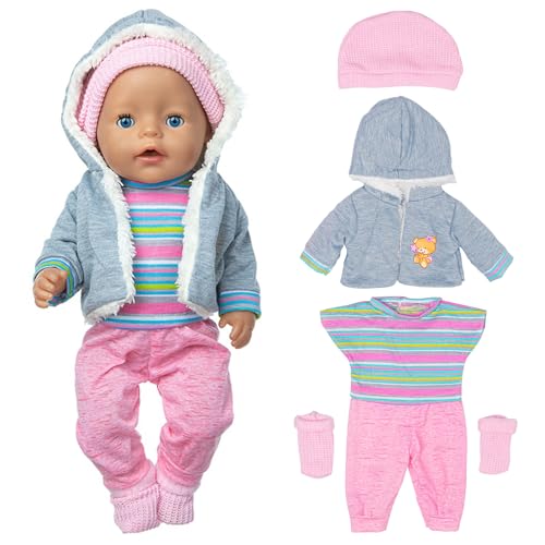 Kisvic Puppenkleidung für Baby Puppen, Baby Kleidung 36cm-43cm mit Mantel Bluse Hosen Hut und Socken, Geschenke für Mädchen von Kisvic