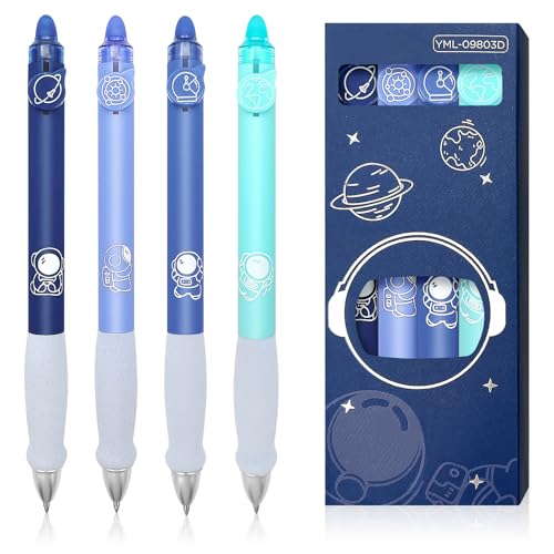 Kisvic Radierbarer Kugelschreiber, 4 Stück Tintenroller Radierbar mit Radiergummi und 4 Nachfüllungen, 0.5MM Erasable Pen Set, Schreibkomfort Radierstifte Gelstifte für Studenten Geschenk (Blau) von Kisvic