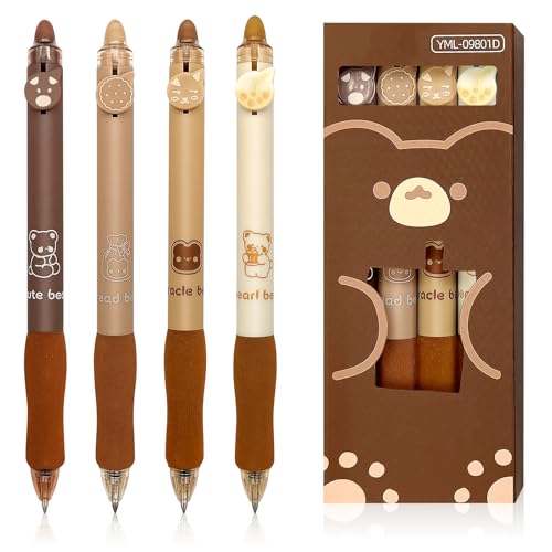 Kisvic Radierbarer Kugelschreiber, 4 Stück Tintenroller Radierbar mit Radiergummi und 4 Nachfüllungen, 0.5MM Erasable Pen Set, Schreibkomfort Radierstifte Gelstifte für Studenten Geschenk (Braun) von Kisvic