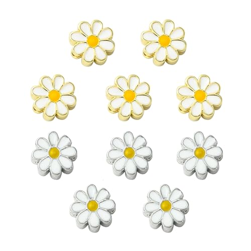 KitBeads 10 Stück 2 Farben Messing Gänseblümchen Perlen Emaille Metall Blumen Perlen Platin Gold Gänseblümchen Perlen für Armbänder Halsketten Schmuckherstellung Handwerk Bulk von KitBeads