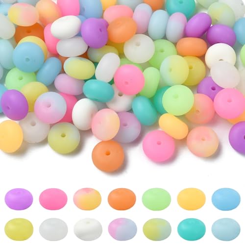 KitBeads 100 Stück 14 Farben 14 mm Linsen-Silikonperlen leuchtende runde Fokusperlen leuchten im Dunkeln, Abakus-Perlen für Schmuckherstellung, Schlüsselanhänger, Stifthandwerk von KitBeads