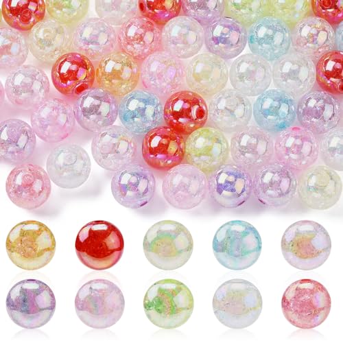 KitBeads 100 Stück 15,5 mm zufällige Crackle-Acrylperlen, Kristall-AB-Perlen, runde Kugelperlen, bunte klobige Kaugummi-Kugeln, lose Perlen für Schmuckherstellung, Bulk von KitBeads