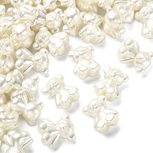 KitBeads 100 Stück Kunstperlen, Acryl, AB-Farbe, Weiß, Teddybär-Perlen, Mini-3D-Teddybär-Perlen für Schmuckherstellung, Großpackung von KitBeads