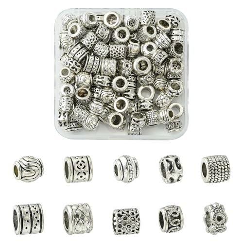 KitBeads 100 Stück tibetische Metallperlen, rund, europäische Perlen, antike Säulenperlen, großes Loch, Fassperlen für Schmuckherstellung, Armbänder, Halsketten, Großpackung von KitBeads