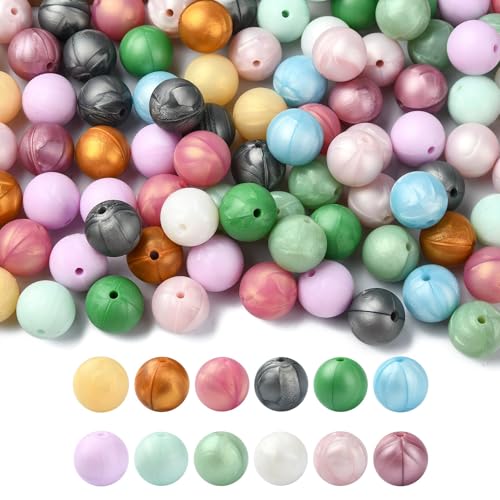 KitBeads 100 Stück zufällige 15 mm runde Silikon-Perlen, helle Kugeln, bunte Gummiperlen für Schmuckherstellung, Schlüsselanhänger, Stifte, Armbänder, Basteln von KitBeads