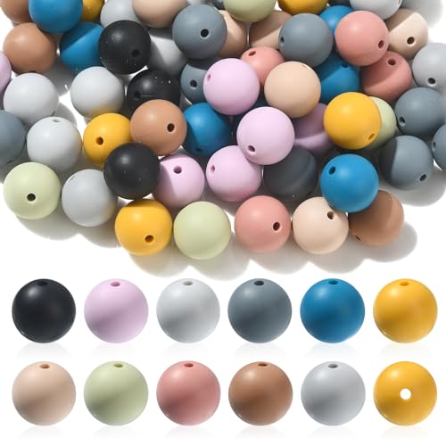 KitBeads 100 Stück zufällige 15 mm runde Silikonperlen, Morandi-Ton, klobige Perlen, undurchsichtig, Gummi, Kaugummi, klobige Fokusperlen für Stifte, Schlüsselanhänger, Großpackung von KitBeads