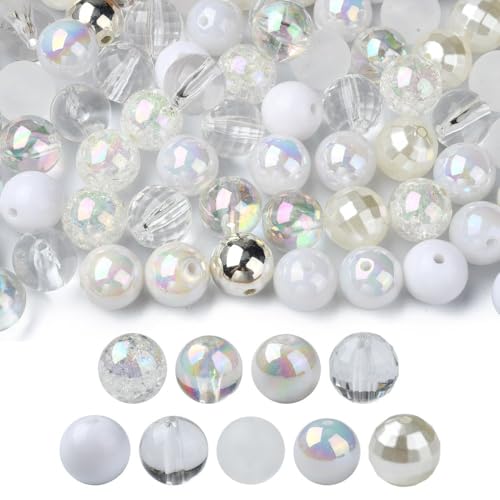 KitBeads 100 Stück zufällige 16 mm weiße Kaugummi-Perlen, transparent, Acryl, runde Perlen, klobige Kaugummi-Perlen für Schmuckherstellung, Schlüsselanhänger, Stifte, Handwerk, Großpackung von KitBeads